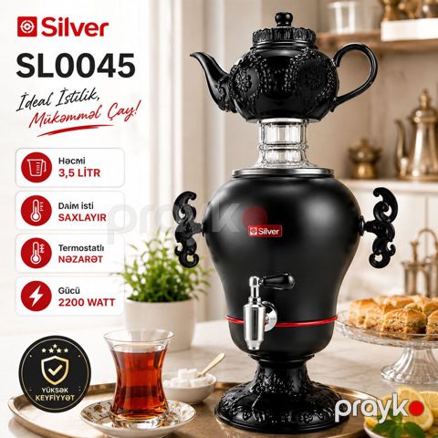 5063 Məhsulun adı: Samovar Silver SL-0045, 3.5 l, 2200 W, qara — Bakı