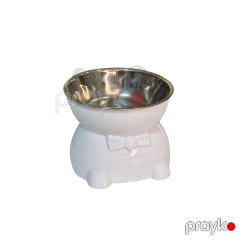 Su və yem qabı M07 pişiklər üçün, plastik/polad, ağ — Bakı
