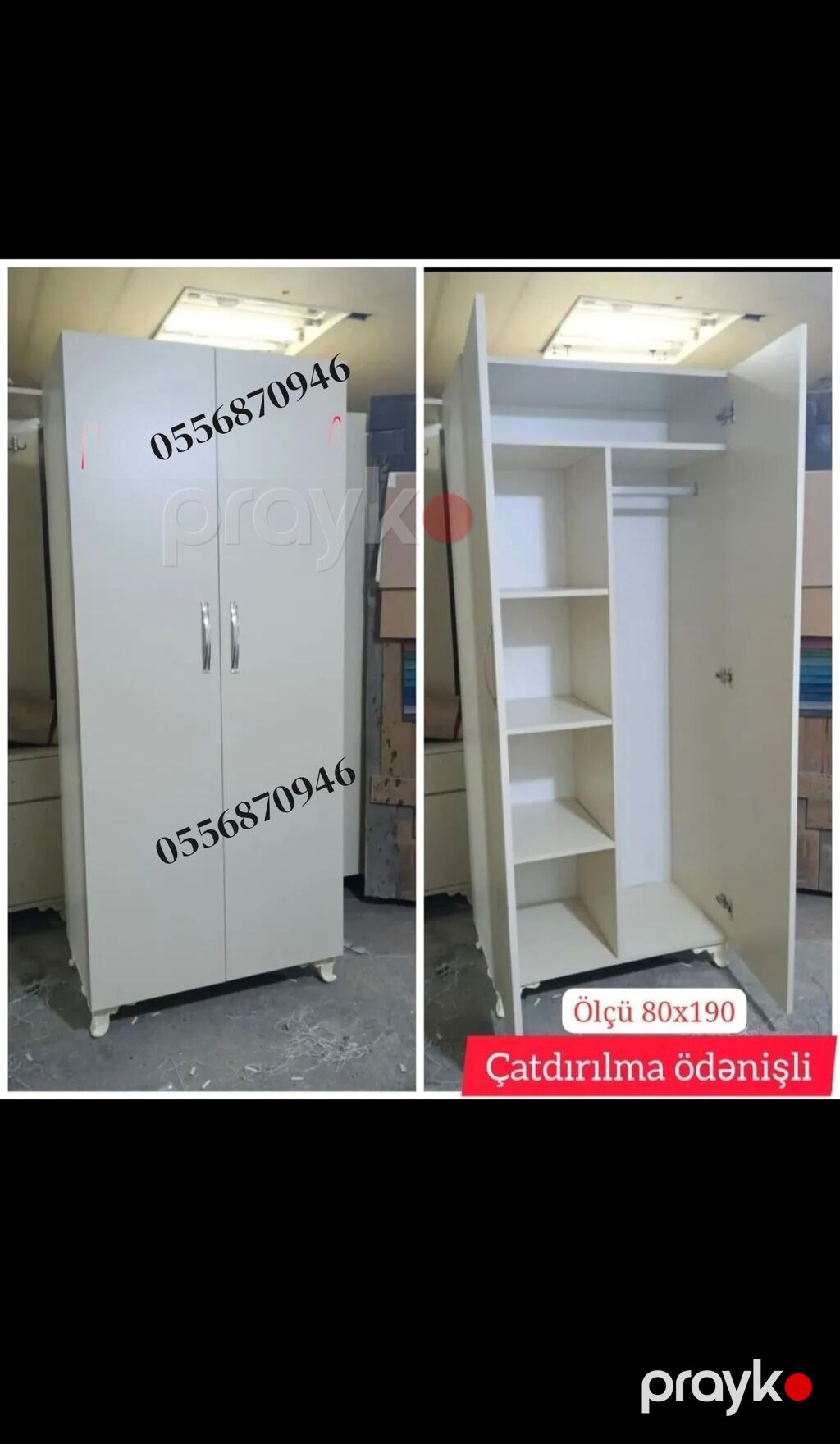 Yeni, 3 qapılı, Güzgülü, Ağ, Açılan, Düz dolab — Şkaflar, Bakı (10)