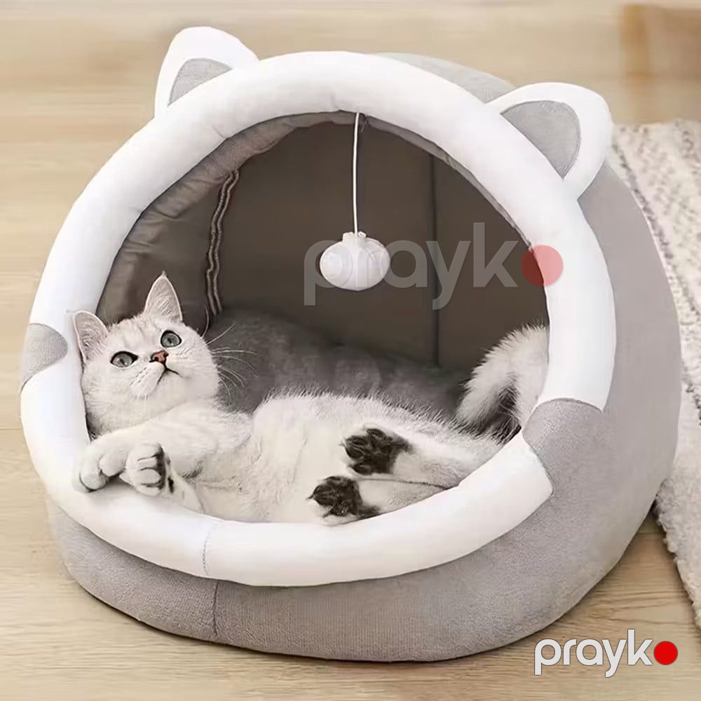 Yataq kiçik pişiklər və itlər üçün ayı qulaqlı dizayn, yumşaq poliester, oval, boz, 30 sm - miks1746 — Mallar, Bakı (3)