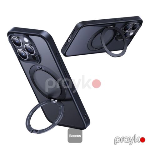 Baseus CyberLoop Series P60160500103-03 iPhone 15 Pro Max üçün Maqnitli Stendli Telefon Qabı Qara — Bakı
