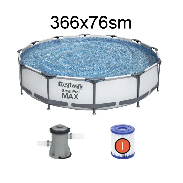 Peşəkar Bestway 56416 Steel Pro MAX Hovuz Dəsti (366x76 sm) Rəqəmsal Karkas Stabilliyi — Bakı