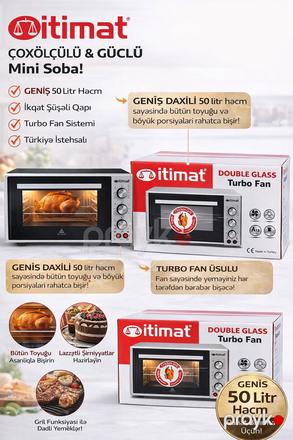 5295 Məhsulun adı: Elektrik Sobası İtimat ITM-TF50GL Brend: Itimat — Masaüstü plitələr, Bakı (2)