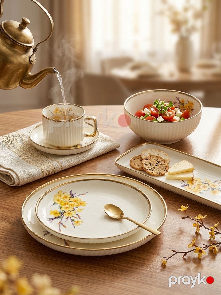 Nahar dəsti Fine Ceramic, keramika, ağ/sarı, 6 nəfərlik, 32 parça — Mallar, Bakı (2)