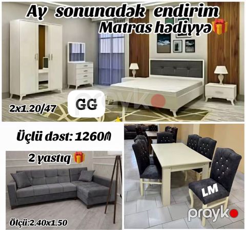 Üçlü mebel dəsti – 1260₼ Dəst tərkibi: - Yataq otağı mebeli: geniş — Bakı