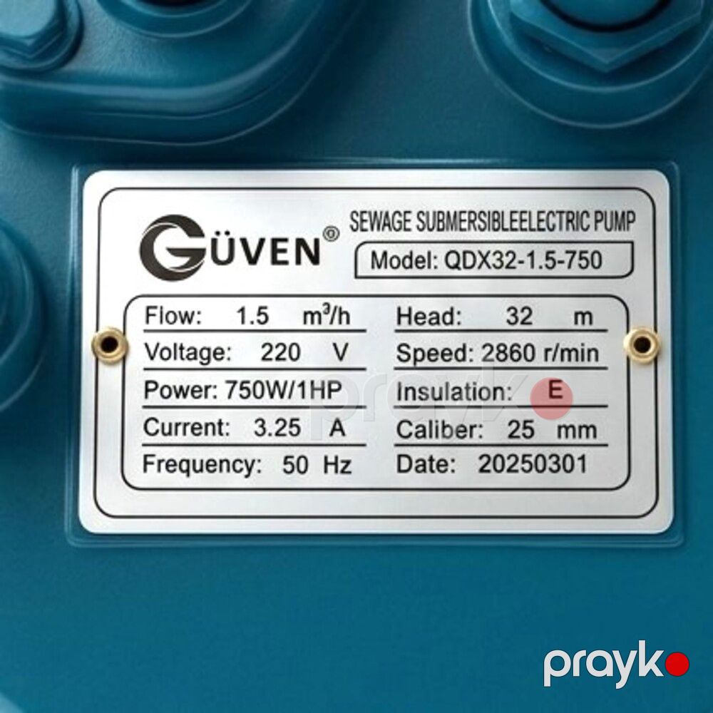 Su nasosu Güven, QDX32-1.5-750, Salınan, Mərkəzdənqaçma, 750 Vt — Mallar, Bakı (3)