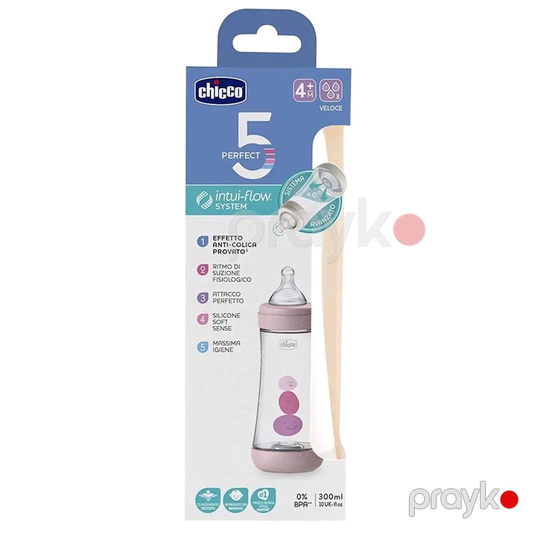 Qida şüşəsi Chicco Perfect 5, plastik, 4 m+, çəhrayı, 300 ml — Mallar, Bakı (2)