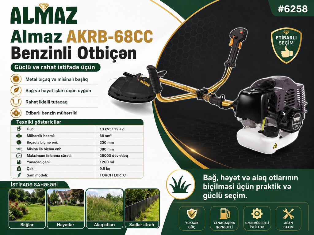 1278 Məhsulun adı: Trimmer benzinli AKRB-68CC, 1300 Vt Brend: No — Çim biçicilər və trimmerləri, Bakı (2)