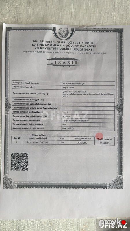 Torpaq Satılır Şamaxı, Şamaxıda kupçalı torpaq, 12 sot — Şamaxı