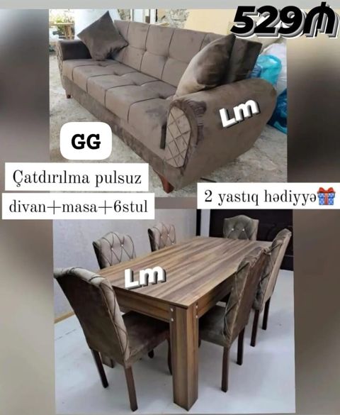 Yemək otağı və qonaq otağı üçün dəst: - Dəst: divan + masa + 6 ədəd — ucuz.mebel — Soft furniture sets