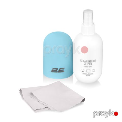 Cleaning kit 2E Pıll for office equipment (liquid 140ml, whipe 20cm), white-blue (2E-SK140BL) — Bakı