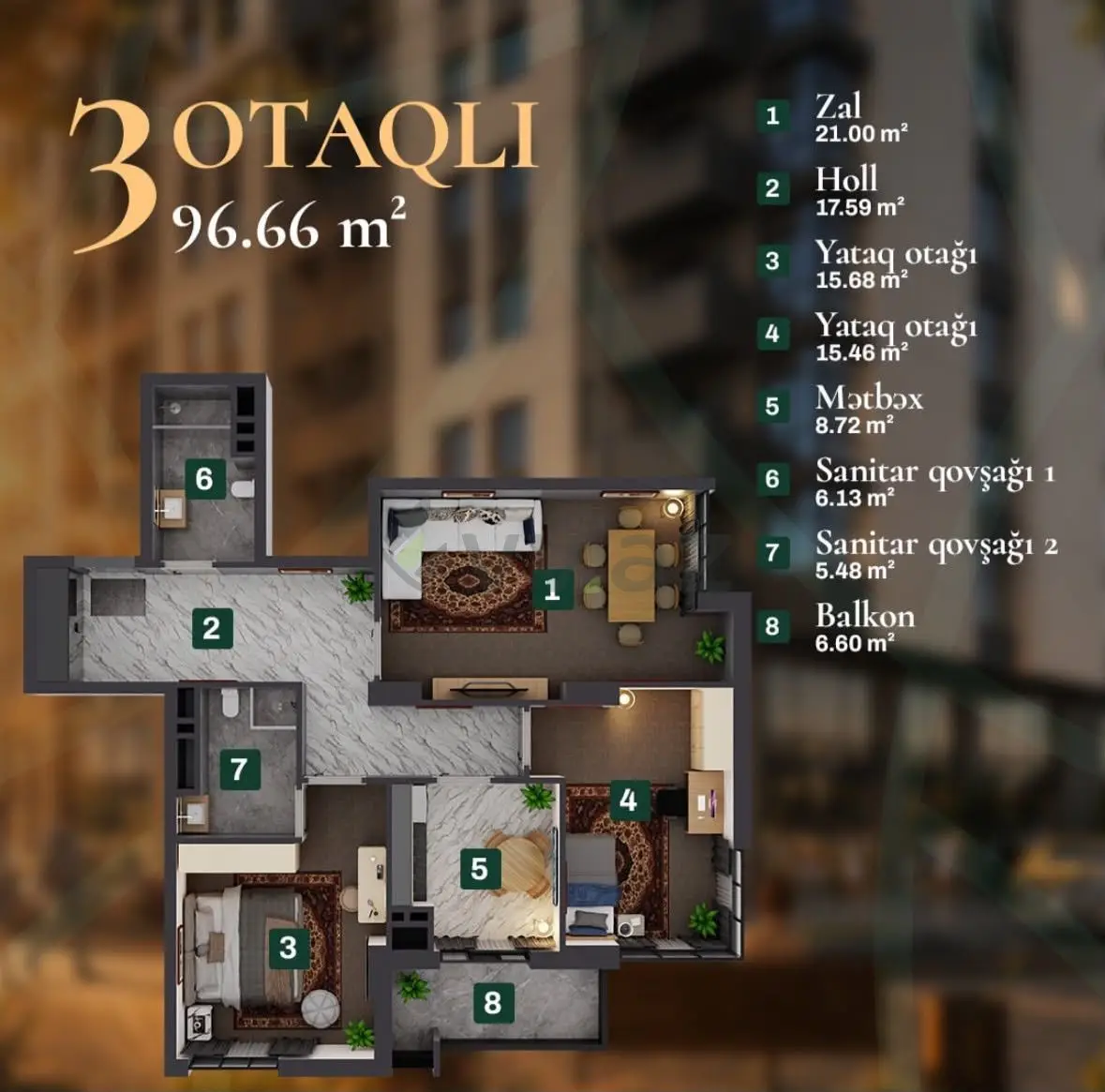 3 otaqlı mənzil Yeni tikili Satılır, 7-ci mikrorayon, Binəqədi, Bakı — Mənzil, Bakı (6)