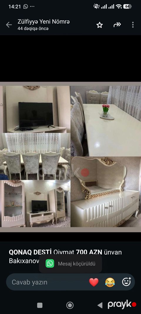 *Qonaq Desti* Qiymət *700 AZN* ünvan Bakıxanov Zülfiyyə ZB — Bakı