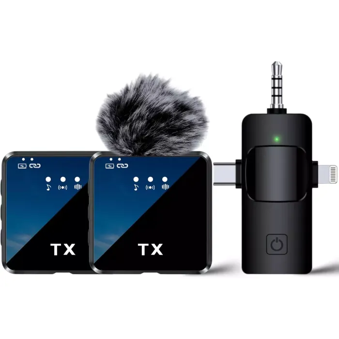 F11-2TX Simsiz Mikrofon 3-in-1 Type-C iPhone Android Dual TX — Bakı
