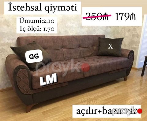 Açılan mexanizmli divan – baza ilə - Ümumi ölçü: 2.10 m - İçi — Bakı