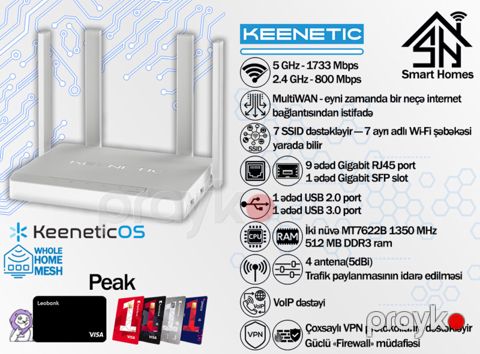 Keenetic AС2600 Mesh Wi-Fi Router Peak (KN-2710) — Bakı