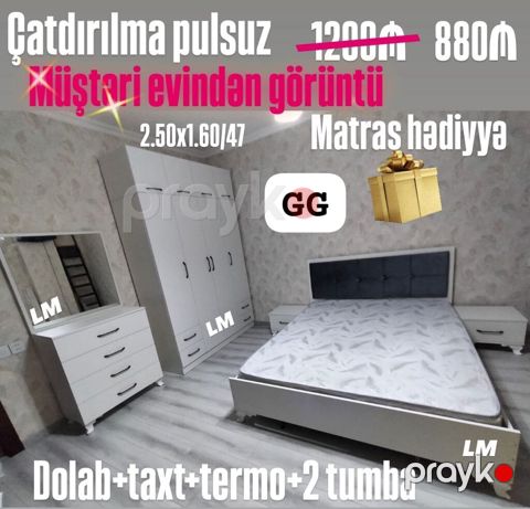 Yataq otağı mebeli dəsti Tərkibi: - 3 qapılı geniş dolab - Taxt — Bakı