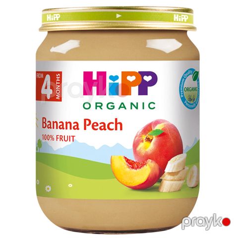 Uşaqlar üçün meyvə püresi Hipp Organic, banan və şaftalı, 125 q, 4 aydan — Bakı
