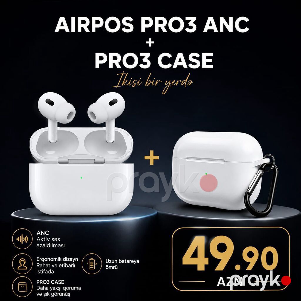Airpos Pro3 ANC + Pro3 Case dəsti - Aktiv Səs Azaldılması (ANC) — Qulaqcıqlar, Bakı (4)
