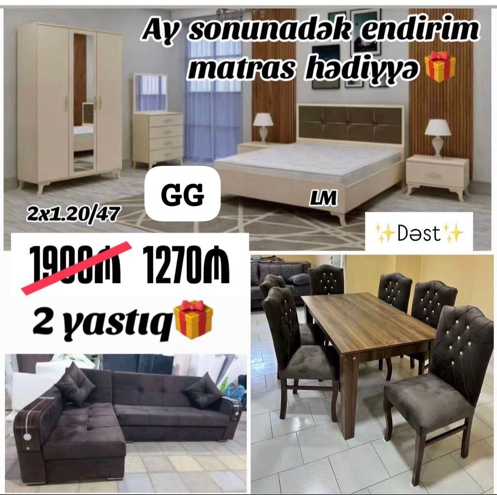 Mebel dəsti – yataq otağı, qonaq otağı və mətbəx üçün komplett paket — Yataq otağı mobilya dəstləri, Bakı