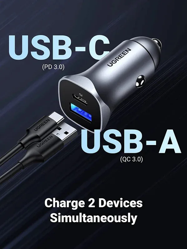 Avtomobil üçün charger Ugreen 30W 2-Port Fast Car Charger — Mallar, Bakı (4)