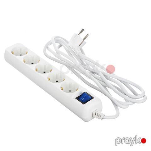 2E Power Strip 5хType F, 3х1mm2, 10A, 3m, white (2E-U05ESM3W) — Bakı