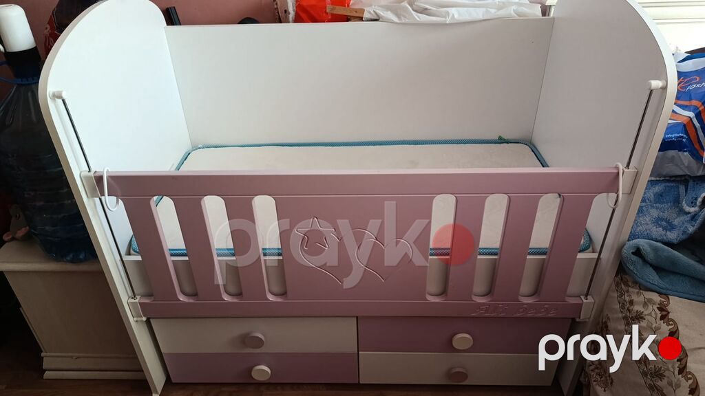 Uşaq beşiyi və döşək Satlir - Material: MDF/Laminit kombinasiyası, ağ — Bəşikləri, Xırdalan (4)