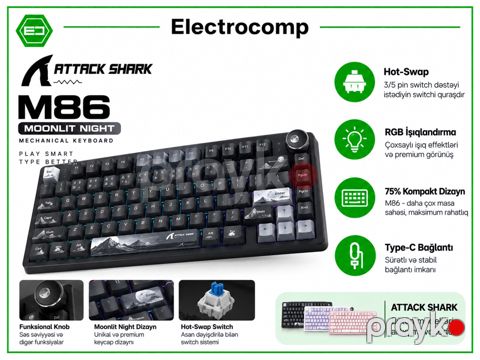 Attack Shark M86 moonlıt nıght — gamıng keyboard — Bakı