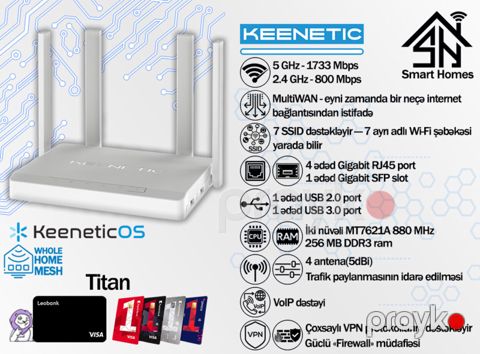 Keenetic AX3200 Multi-Gigabit Mesh Wi-Fi 6 Router Giant (KN-1811) — Bakı