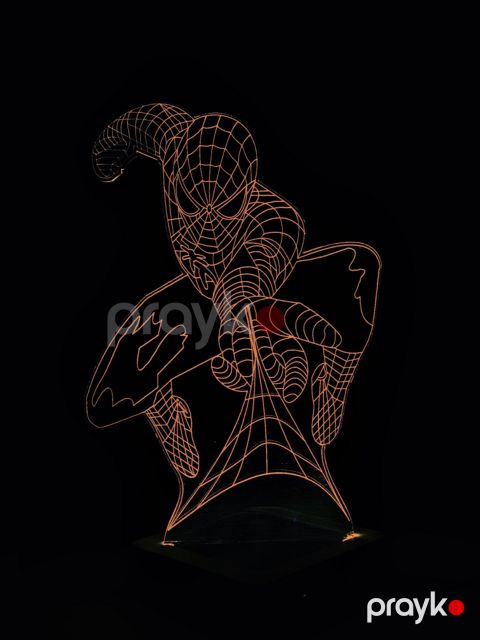 Gecə Lampası 3D LED Akril Spiderman (Hörümçək adam), narıncı, 20x30 sm - lightdekor262 — Bakı