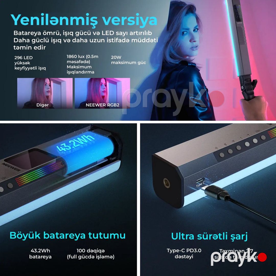 Neewer RGB2 RGB LED boru işıq (barndoor ilə) — Foto və video texnikası, Bakı (3)