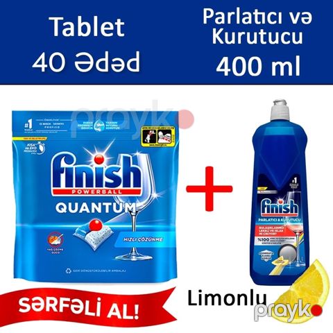 Qabyuyan maşın üçün dəst Finish (qabyuyan maşın üçün həblər 40 əd + parladıcı limonlu 400 ml) — Bakı