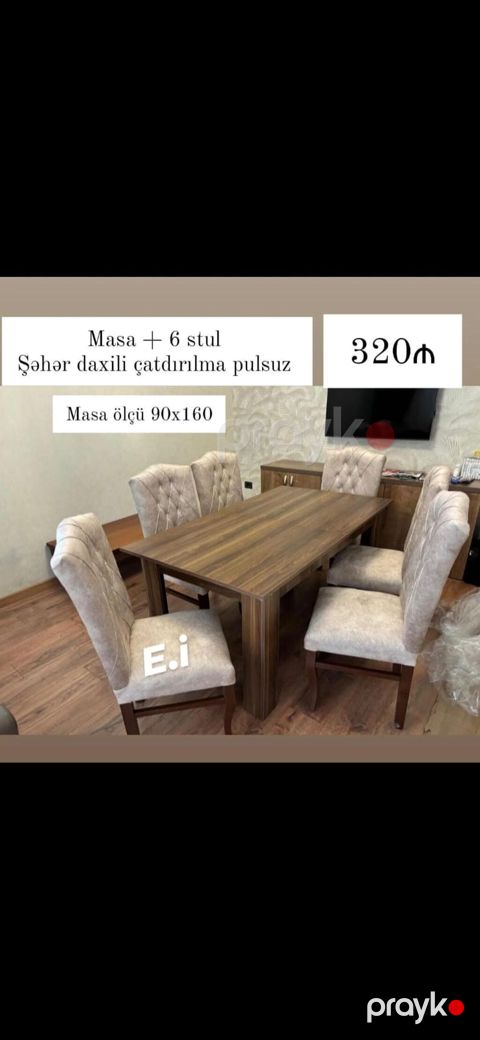 Mebel dəsti: Masa + 6 stul - Masa ölçüsü: 90x160 sm - Masa: ağac — Sumqayıt