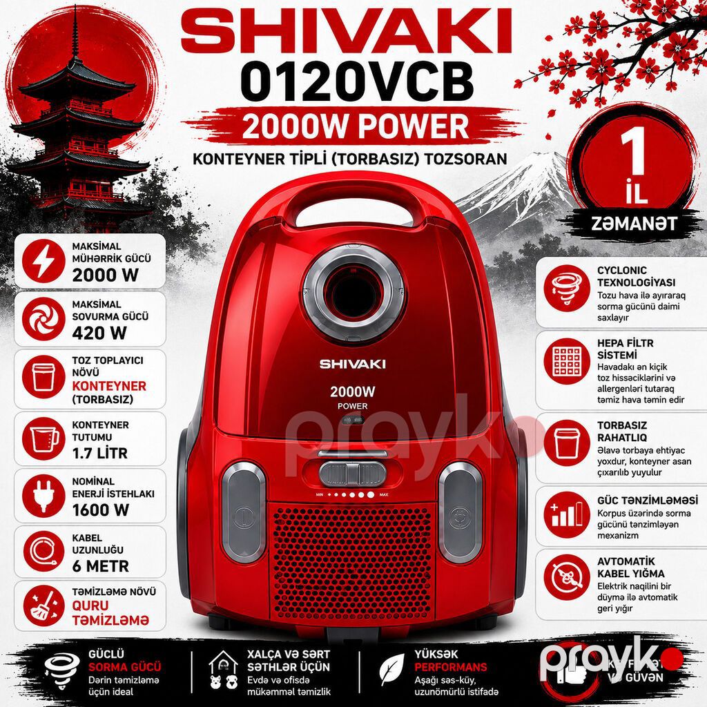 205 Məhsulun adı: Tozsoran Shivaki 0120VCB 2000 W quru 1.7 l — Tozsoran, Bakı (2)