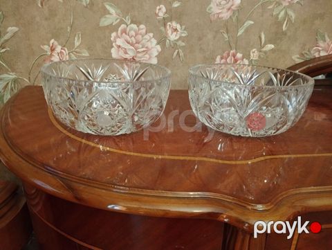 Kəsmə naxışlı kristal qablar (2 ədəd)-120 azn - Material: şəffaf — Bakı