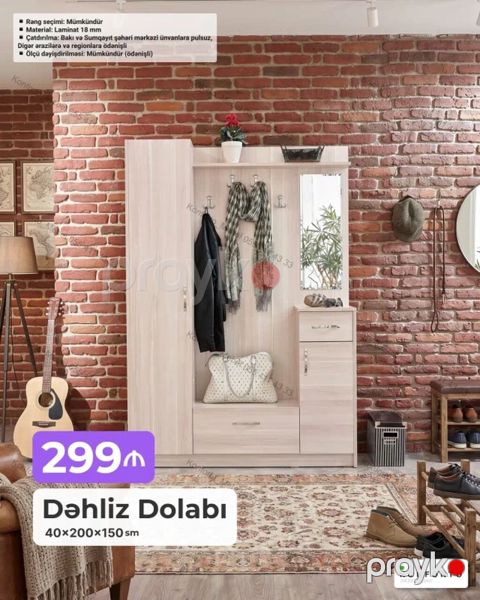 Dəhliz dolabı – 40×200×150 sm - Rəng seçimi: mümkündür - Material: 18 — Bakı