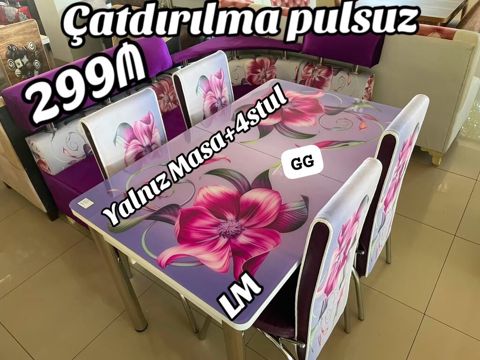 Yemək otağı dəsti – yalnız masa + 4 stul - Dizayn: bənövşəyi-tonlarda — ucuz.mebel — Masalar və stullar