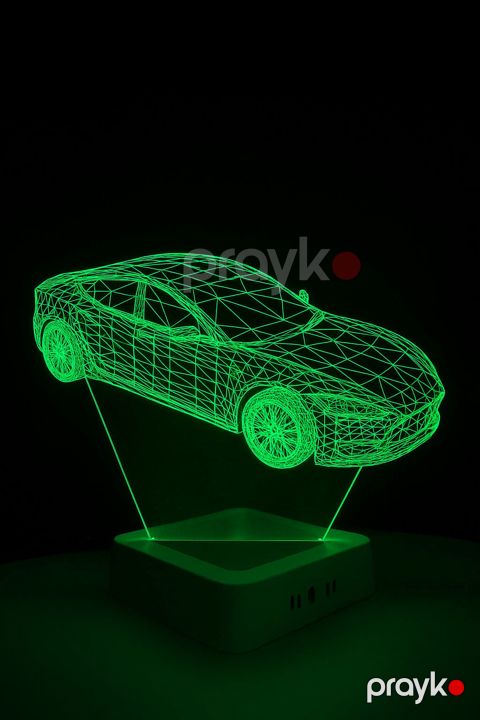 Masaüstü 3D LED Akril Lampa, yaşıl, sport avtomobil, 20x30 sm - lightdekor012 — Bakı