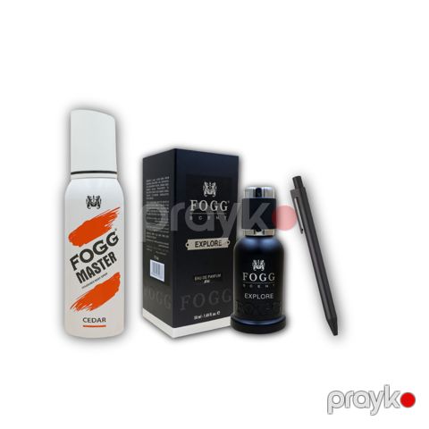 Bədən üçün kosmetika dəsti (bədən üçün sprey Fogg Master Cedar 120 ml + ətir suyu Fogg Explore 50 ml + qələm) — Bakı