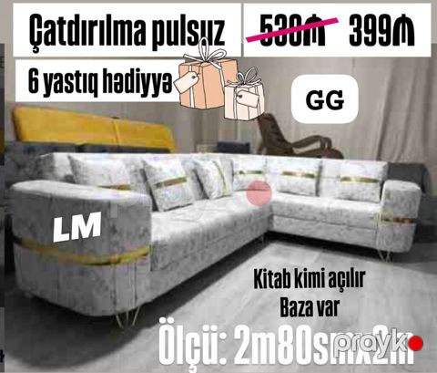 Künc divan dəsti - Ölçü: 2m80sm x 2m - Mexanizm: “kitab” kimi — Bakı