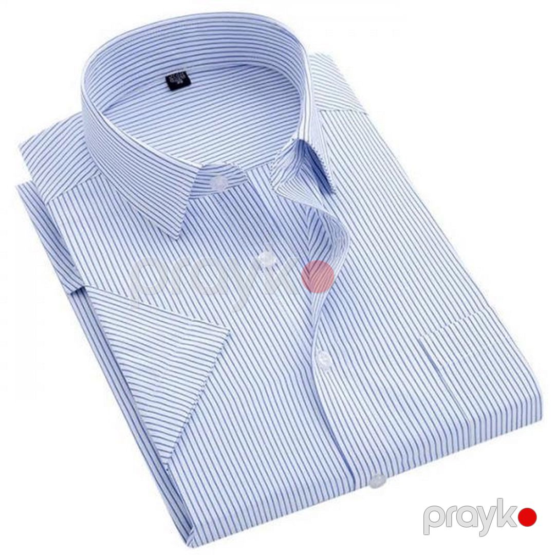 Kişilər üçün qısaqol köynək EB_1367, pambıq/viskoza, zolaqlı, ağ/göy, ölçü 4XL — Mallar, Bakı (3)