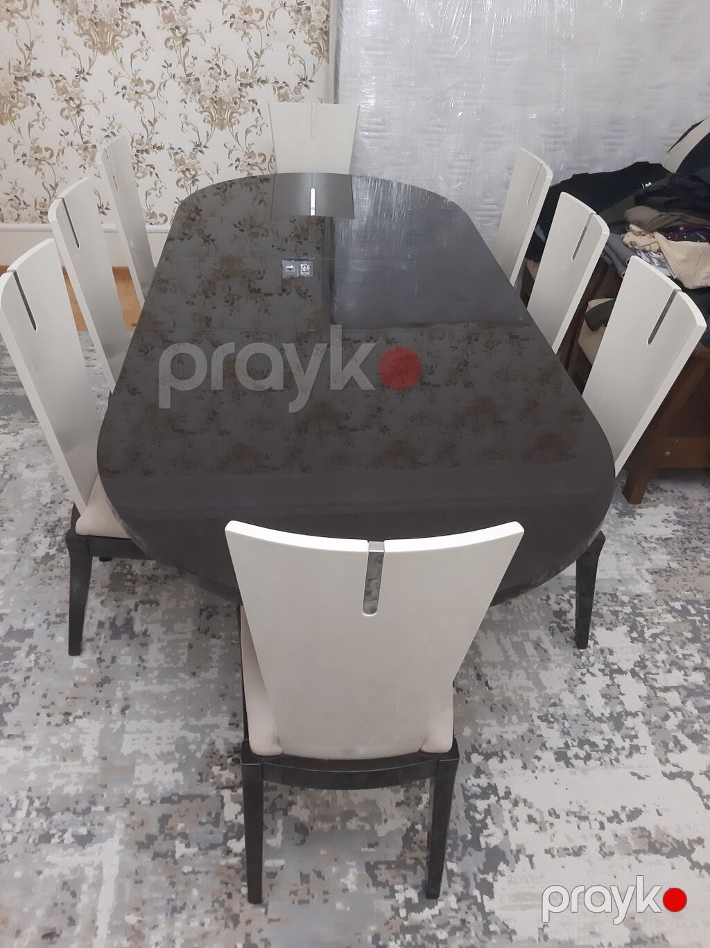 Qonaq otağı üçün, İşlənmiş, Açılmayan, Oval masa, 8 stul — Masalar və stullar, Gəncə (3)