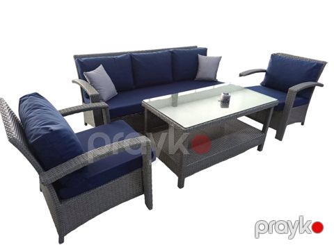 Bağ üçün mebel dəsti Zili Rattan Veqas, 7 nəfərlik, masa ölçüsü 120x65x62 sm, göy — Bakı
