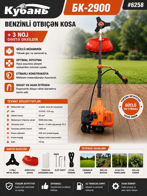 Məhsul 1158 Məhsulun adı: Benzinli trimmer Кубань БК-2900 Brend — Bağ və bağça