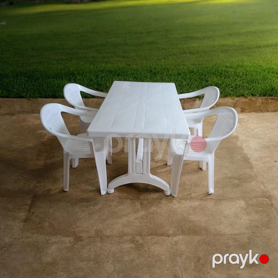 Bağ üçün mebel dəsti 1masa 4stul 140x80sm Ağ — Mallar, Bakı (2)
