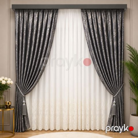 Pərdə 71290904, vellür, boz, 300x280 sm — Bakı