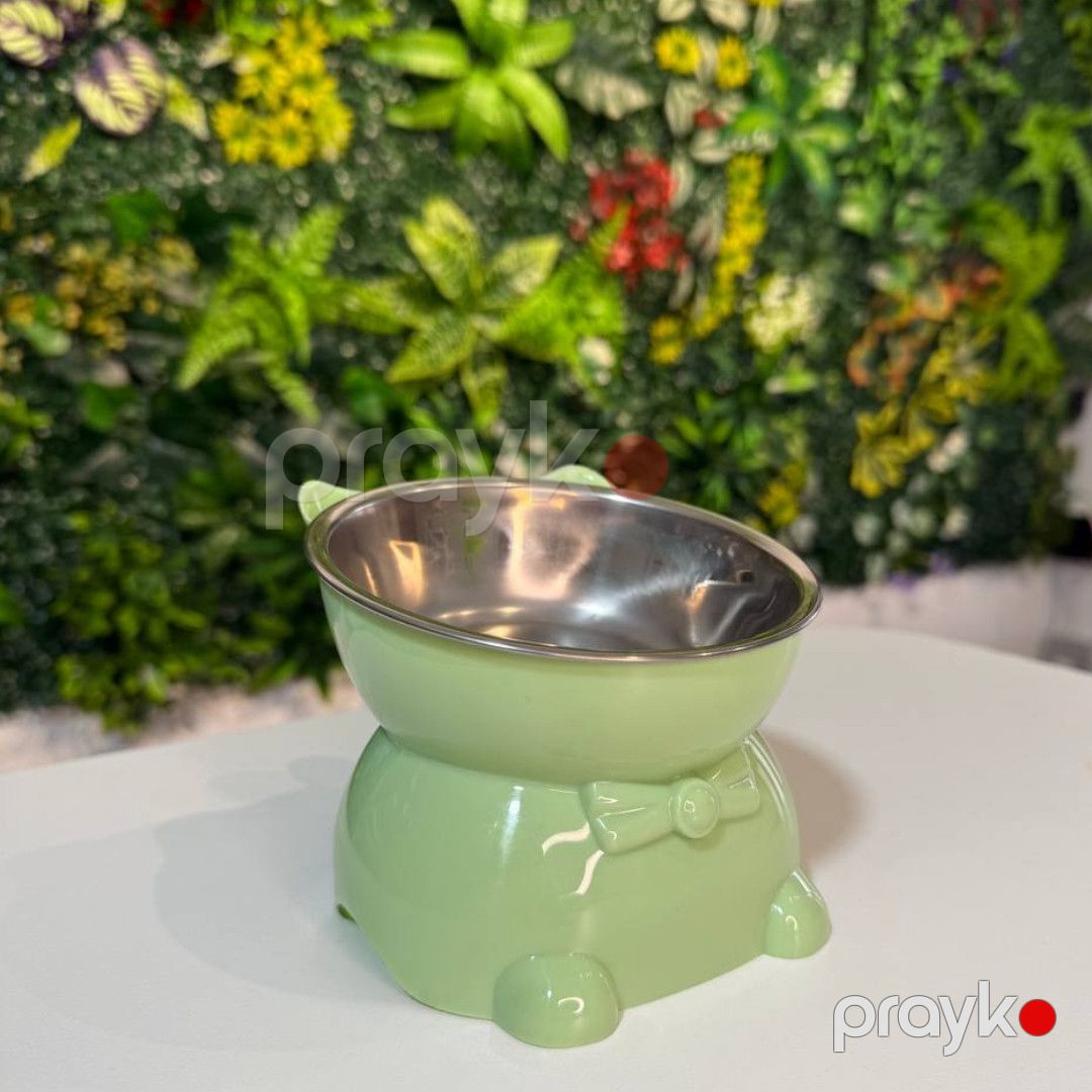 Su və yem qabı M07 pişiklər üçün, plastik/polad, yaşıl — Mallar, Bakı (2)