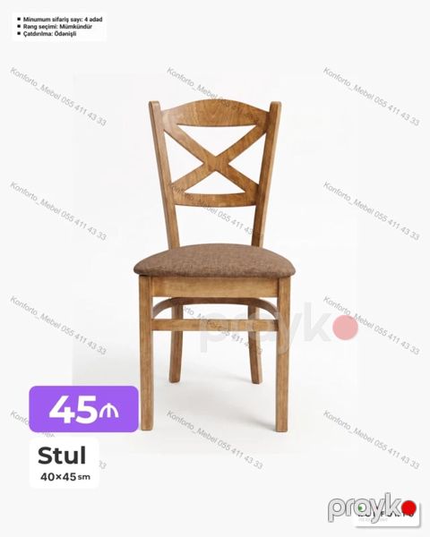 Stul – 40×45 sm - Klassik “X” formalı arxa dayaqlı taxta karkas — Bakı