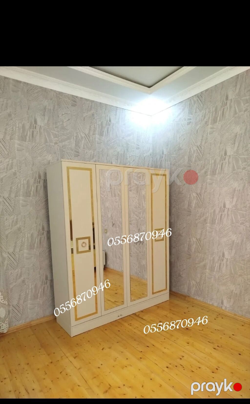 Yeni, 3 qapılı, Güzgülü, Ağ, Açılan, Düz dolab — Şkaflar, Bakı (4)