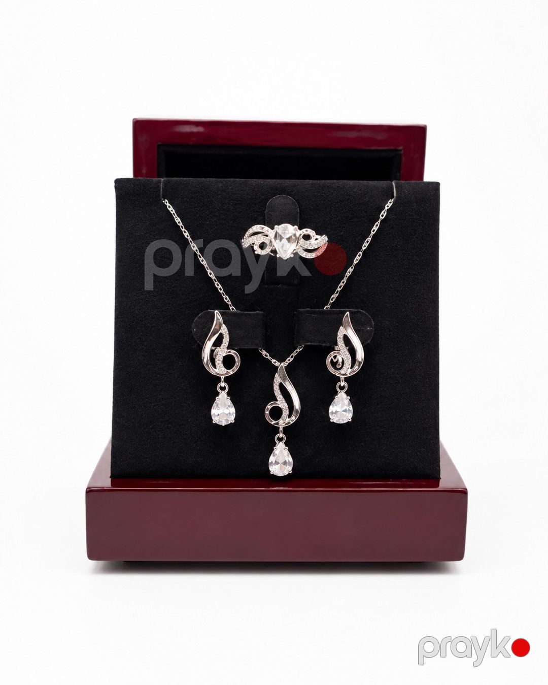 Veloura Luxury Silver Collection Qadın Zinət Dəsti Premium Zirkon Daşlı Boyunbağı, 2 Ədəd Sırğa və Üzük Komplekti Parlaq Gümüş Rəng Elegant Takı Seti Xüsusi Günlər üçün Lüks Hədiyyə Seçimi 6 Ay Zəmanətli Premium Aksesuar — Mallar, Bakı (3)